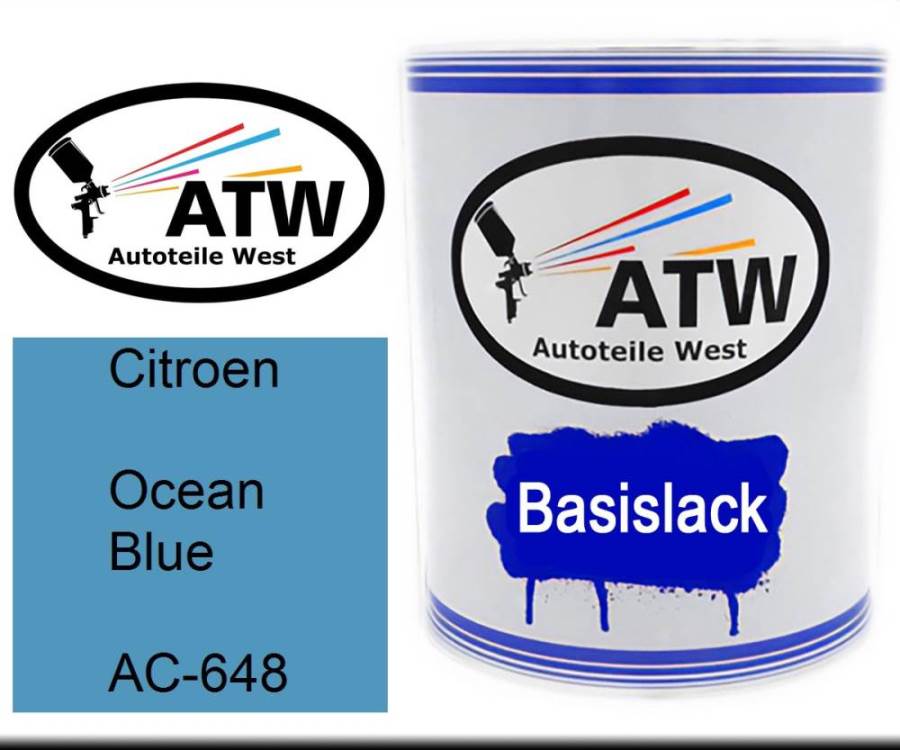 Citroen, Ocean Blue, AC-648: 1L Lackdose, von ATW Autoteile West.